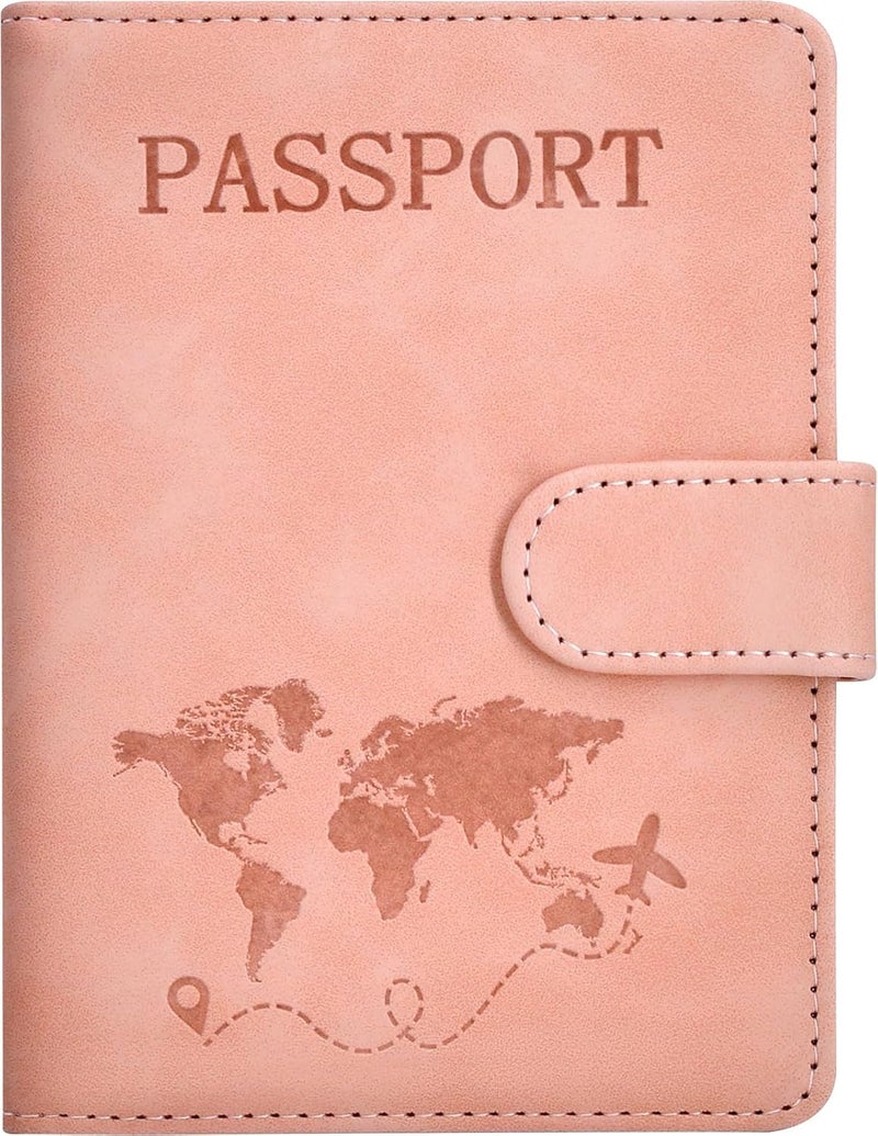 KAOBAN Passport Holder, Passport Cover with Credit Card Slot and Boarding Pass Slot Combo, Passport Wallet Case Book Travel Must Have, RFID Blocking Leather Travel Accessories, Pink - Image 1